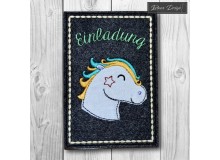 Stickdatei - ITH Postkarte Einladung Pferd